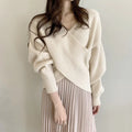 Women's loose fit polyester knitted sweater long sleeve pullover solid colour in eight colours S-3XL