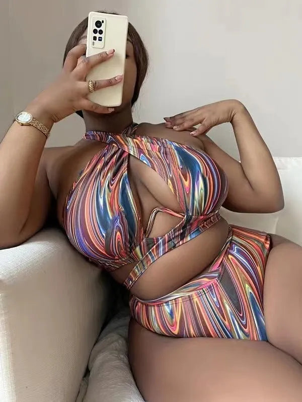 Women's floral pattern high waist bikini swimsuit in plus sizes