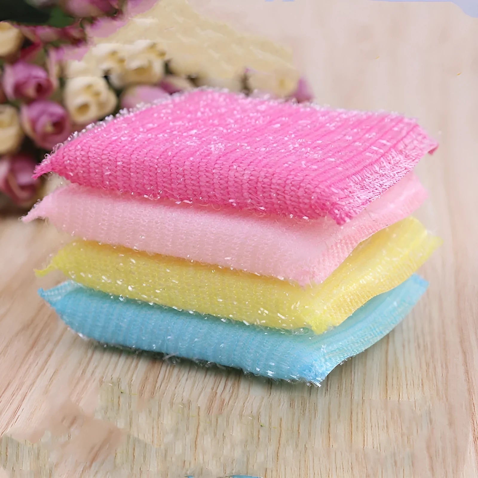 Pinstripe fabric dishwashing sponge mop in macaron mixed colours for wet and dry cleaning