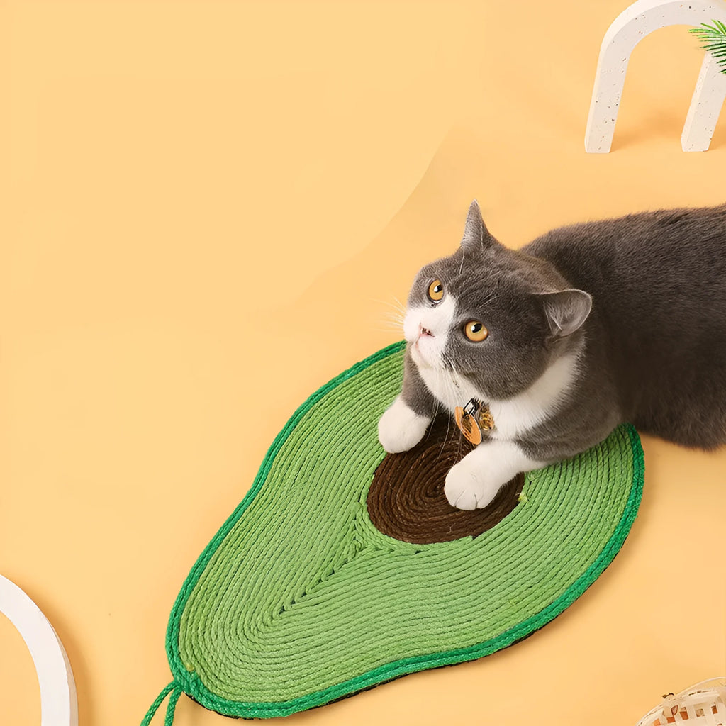Avocado shaped cat scratch board made from sisal rope and EVA foam for sofa protection