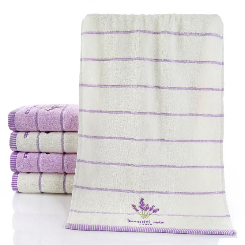Pure cotton 32-strand embroidered face washing towel in green, 34x74cm, soft absorbent fabric