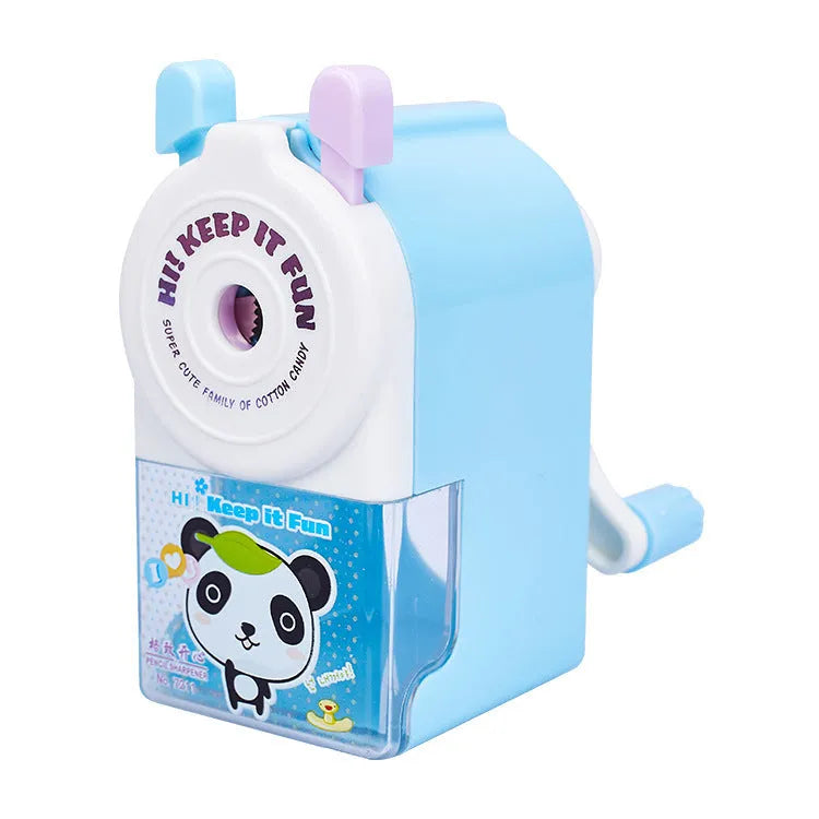 Cartoon geometric pet pencil sharpener in blue, green, pink, or purple colour options