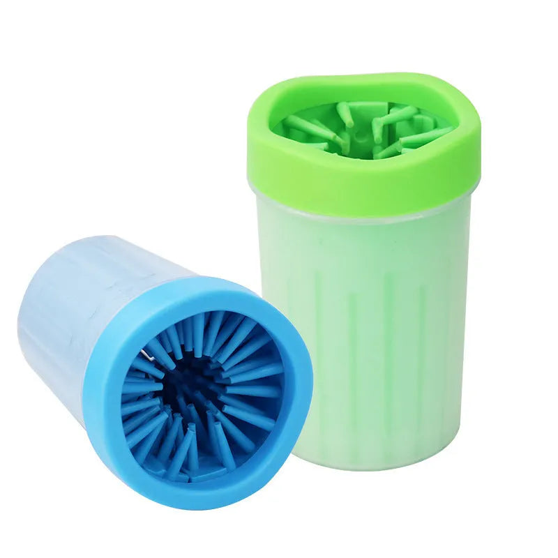 Silicone dog foot wash barrel with scrubber in blue, pink or green colours