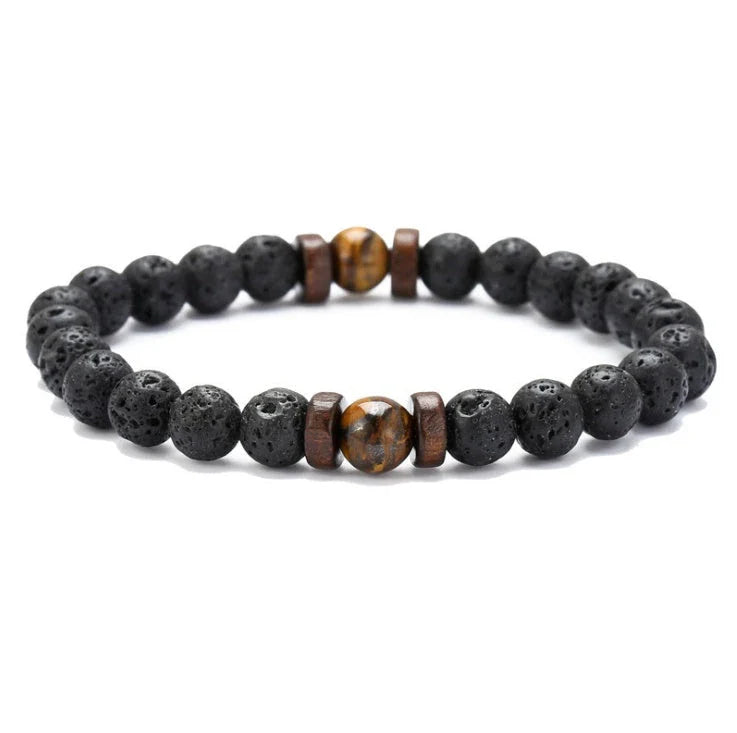 Premium men's black volcanic stone bracelet with unique, durable design and adjustable fit