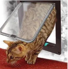 4 way lockable pet door in ABS plastic with anti-draught brush edge, for cats and small dogs, fits doors up to 50mm