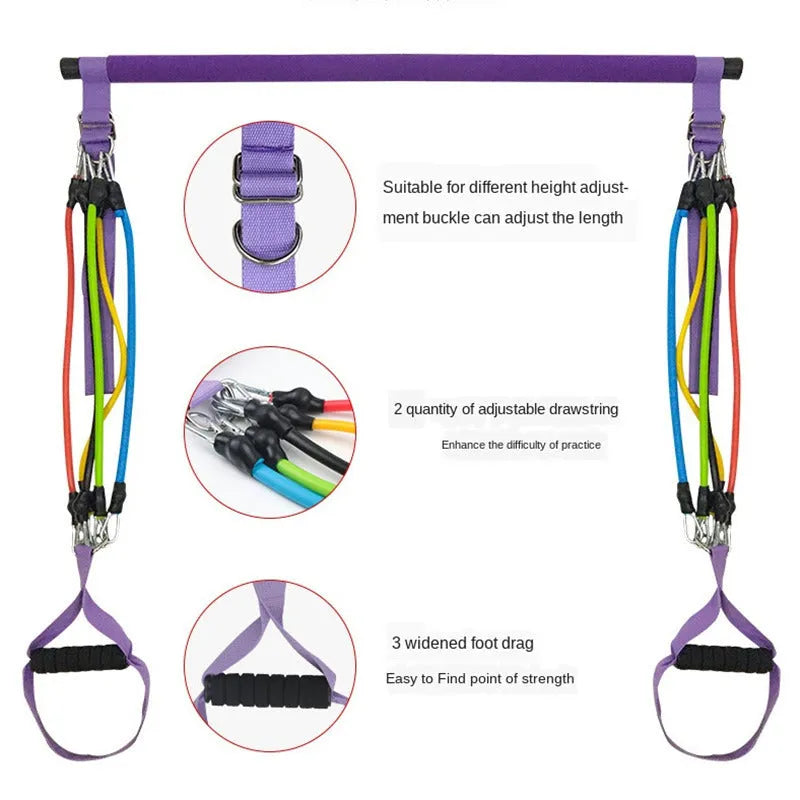 Home squat strength training set with adjustable 100-pound TPE pedal tensioner in black