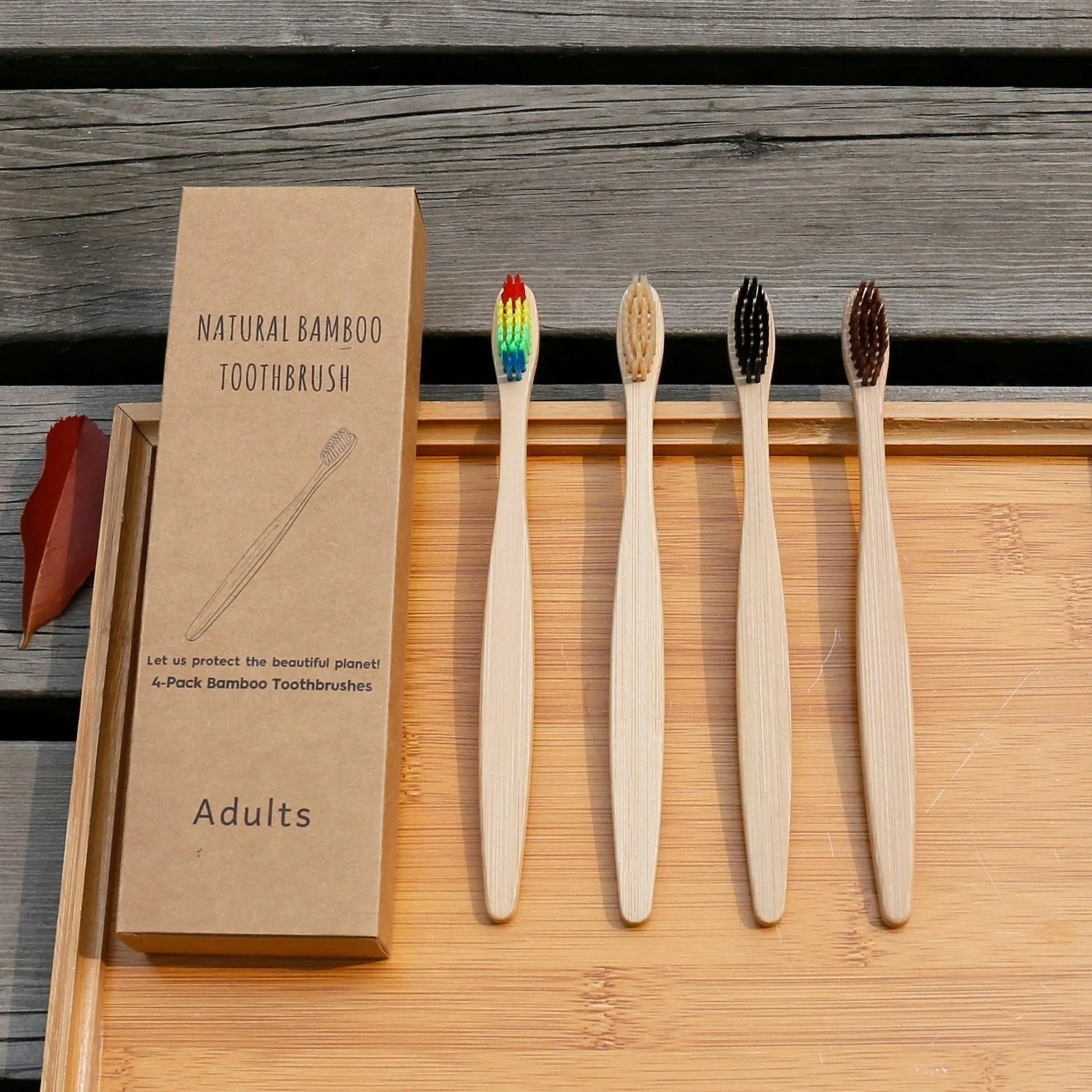 Eco friendly bamboo soft fibre toothbrush with biodegradable handle and soft bristles