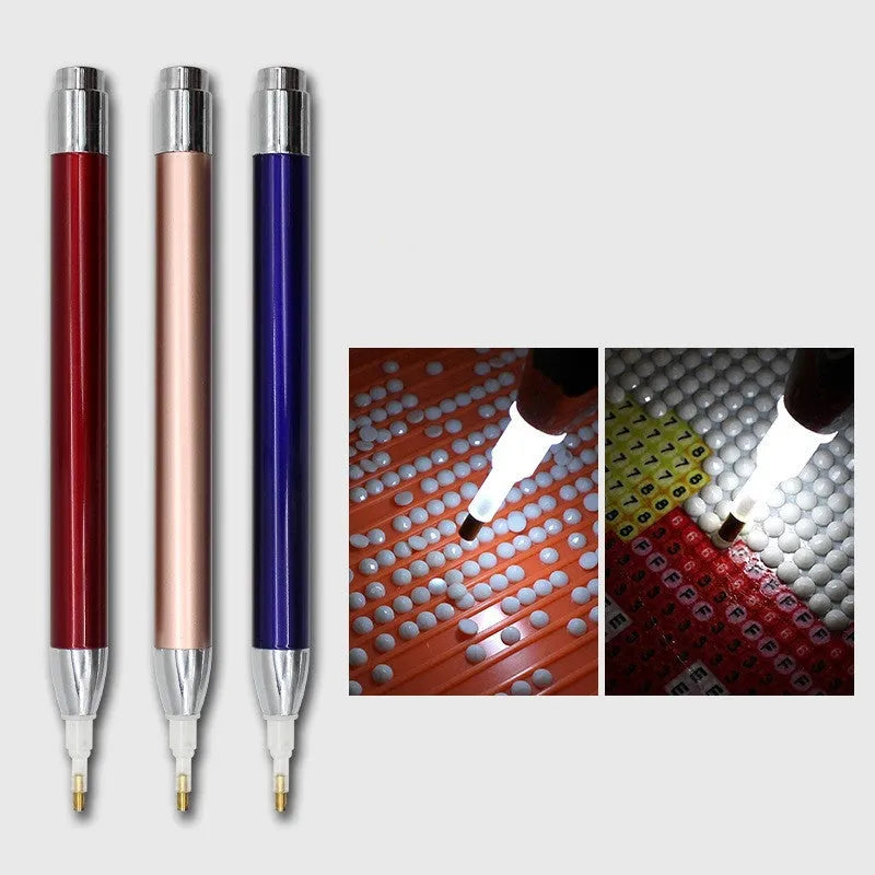 Luminous diamond painting drill pen in aluminum alloy with single-head point tool