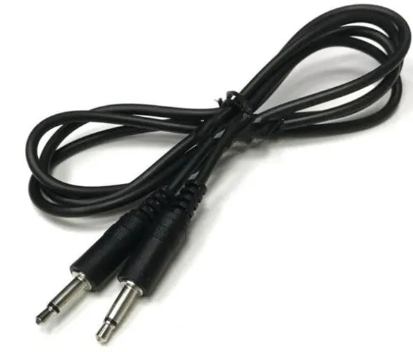 1 metre long 3.5mm male to female audio extension cable with black PVC sheathing.