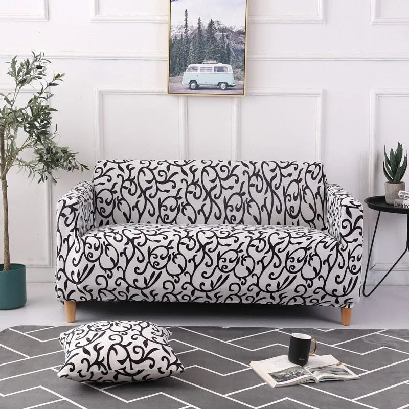 Elastic all-inclusive polyester sofa cover with striped pattern, modern simple style, 15 colours, 1-4 seat models.