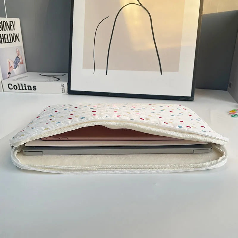 Polka dot women's laptop bag with storage compartments available in three size options
