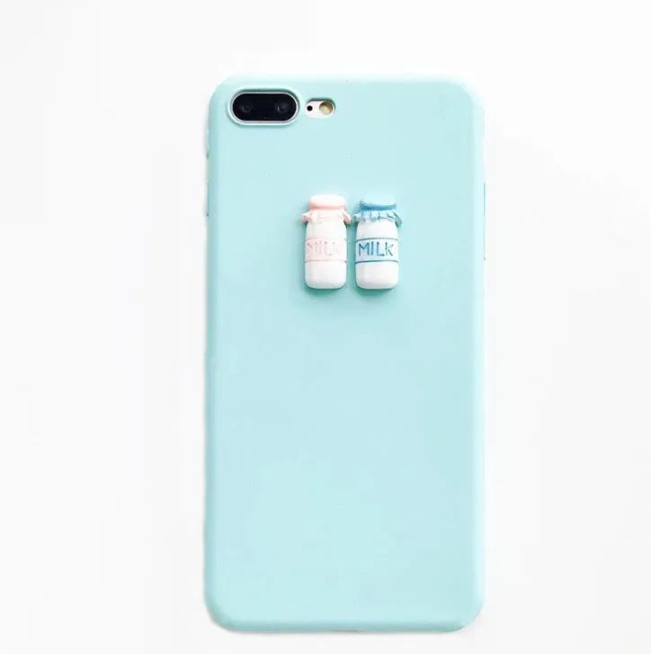Frosted mobile phone case with 3D baby bottle and coffee cup design in turquoise