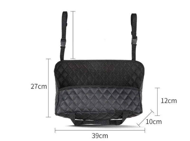Black nylon mesh car seat storage net pocket, 27x39x10cm, universal fit between seats