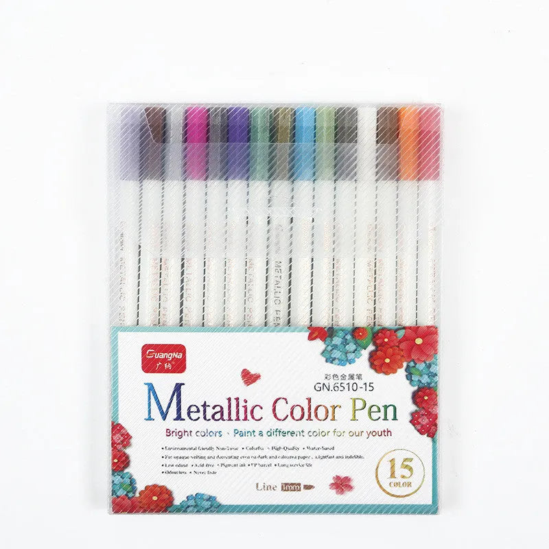 Colour black card album colour metal pen set with plastic shell and multiple colour configurations for office stationery