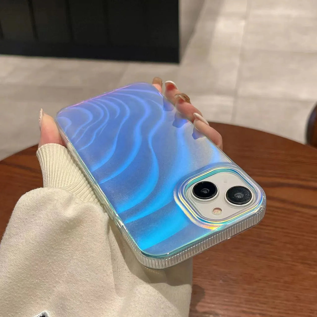 Aurora laser iPhone case in vortex pattern with three-dimensional wave design, frosted acrylic anti-fall cover for Apple models