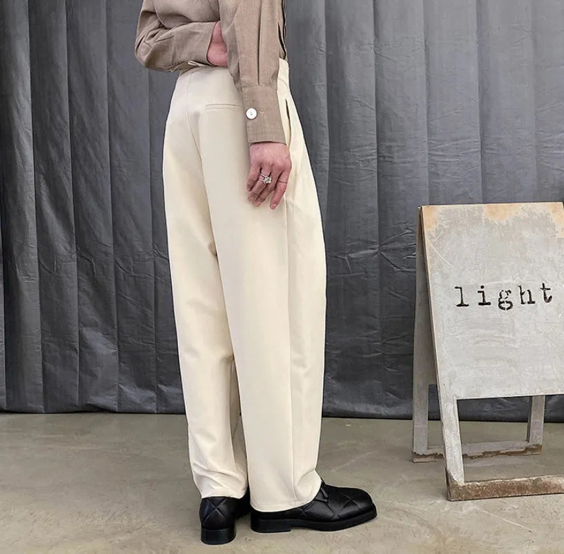 Men's cotton blend high waist straight tube harem trousers in apricot colour for business casual wear
