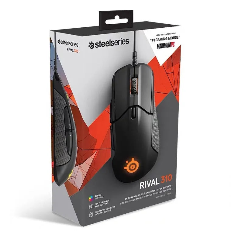 Black wired mechanical gaming mouse with 12000 DPI optical sensor, six keys, USB interface, ergonomic rat-size 128x70x42mm