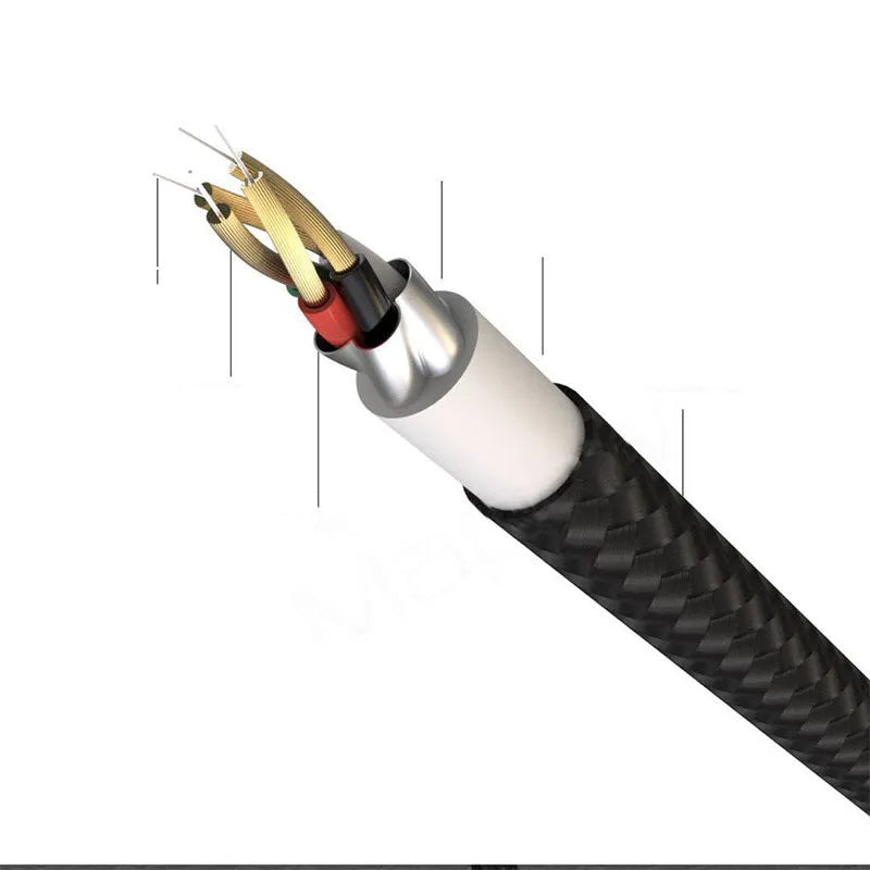 Black USB charging cable with rotating zinc alloy connector for Android and Apple phones.