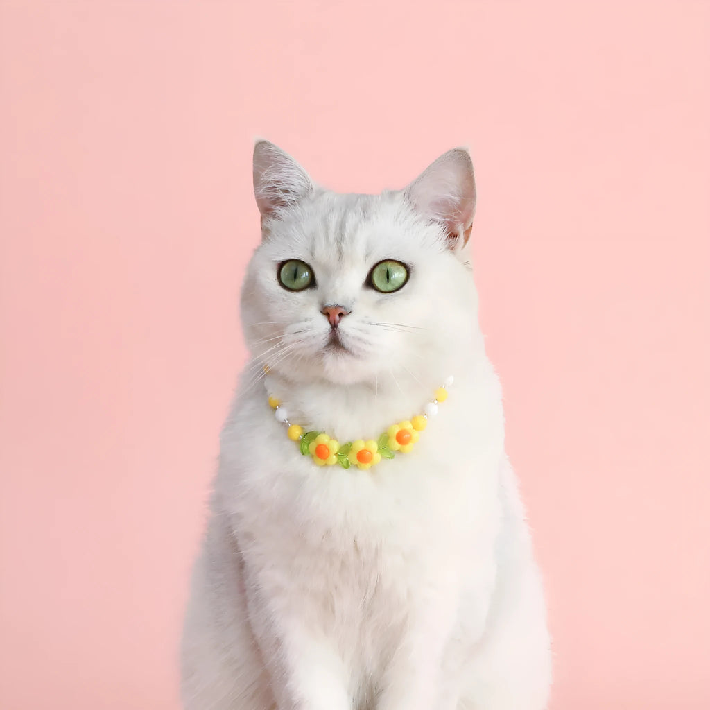 Colourful plastic bead pet necklace for cats in peach pattern with adjustable sizing