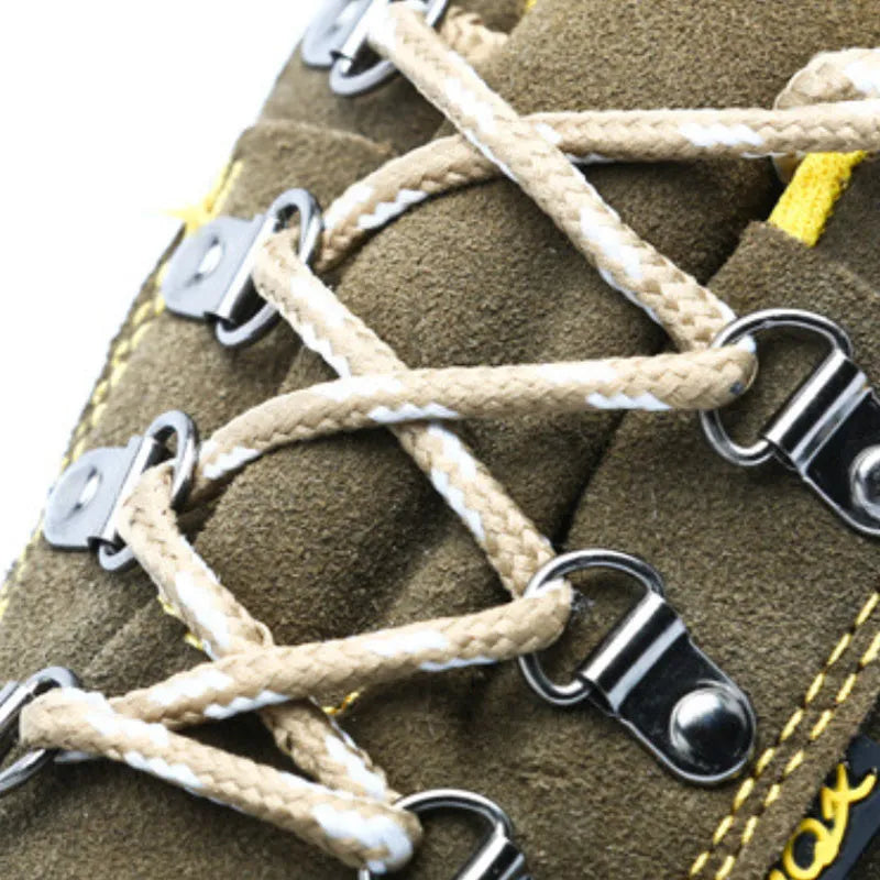 Men's bronze cowhide steel toe safety work boots with anti-skid sole.