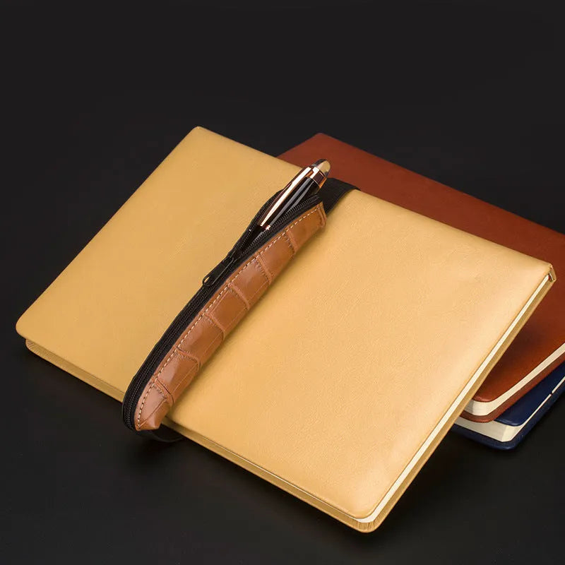 Long slim PU leather pencil case in beige grey, black, black crocodile pattern, and brown crocodile pattern.