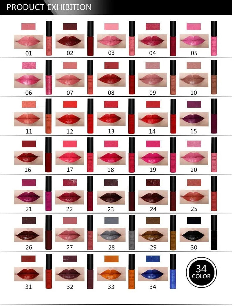 Qibest matte lipstick in sealed packaging with non-stick cup formula 20g weight 34 colours available
