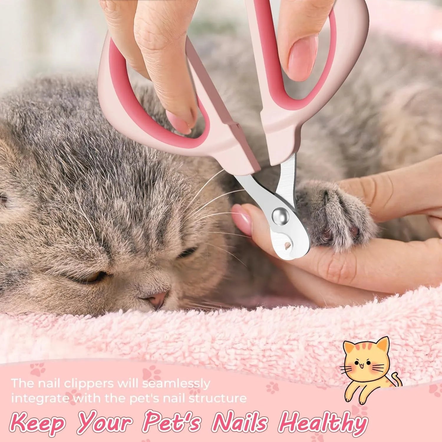 Cat nail clipper with positioning hole and non-slip handle in blue colour