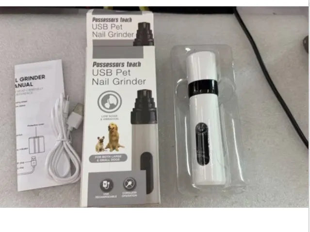 White Second Gear Pet Nail Sharpener with 150 mesh emery head, ABS body, 13.93cm long, for dog nail trimming.