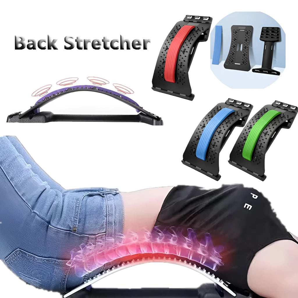 Adjustable back stretcher massager for waist back neck pain relief with multiple therapy modes