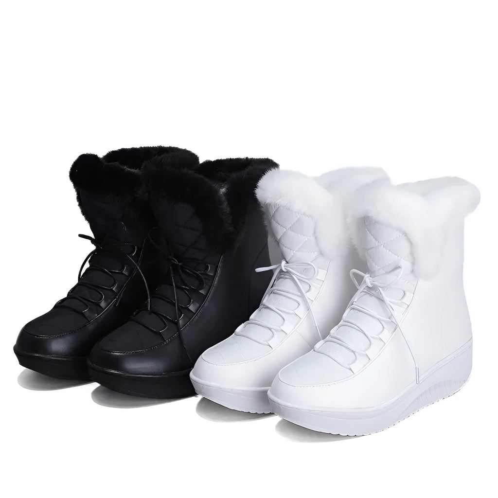 Women's black winter boots with 3cm platform and lace-up closure on water-resistant PU leather