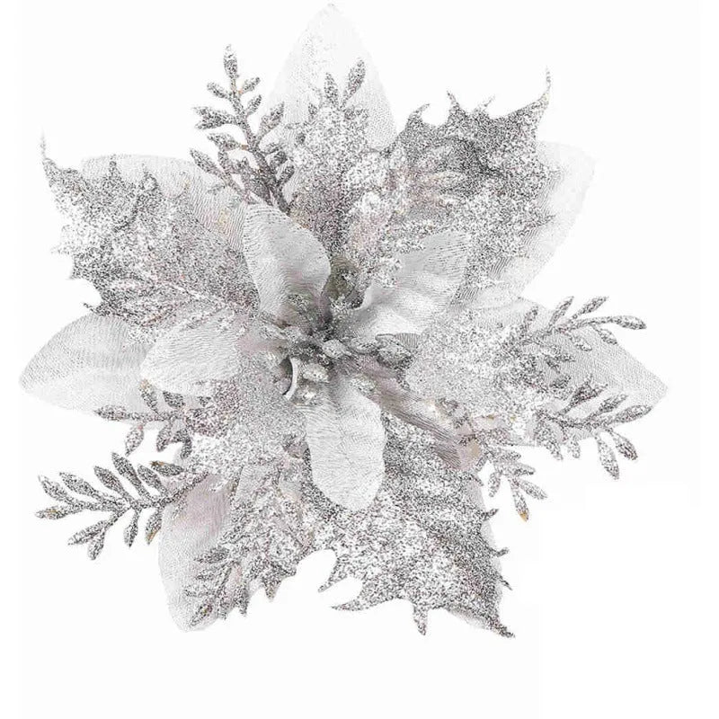 14cm gold artificial Christmas flower with double-layer blossom on white background