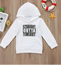 Boys' black hooded sweater with white letter pattern, long sleeves, and pullover style