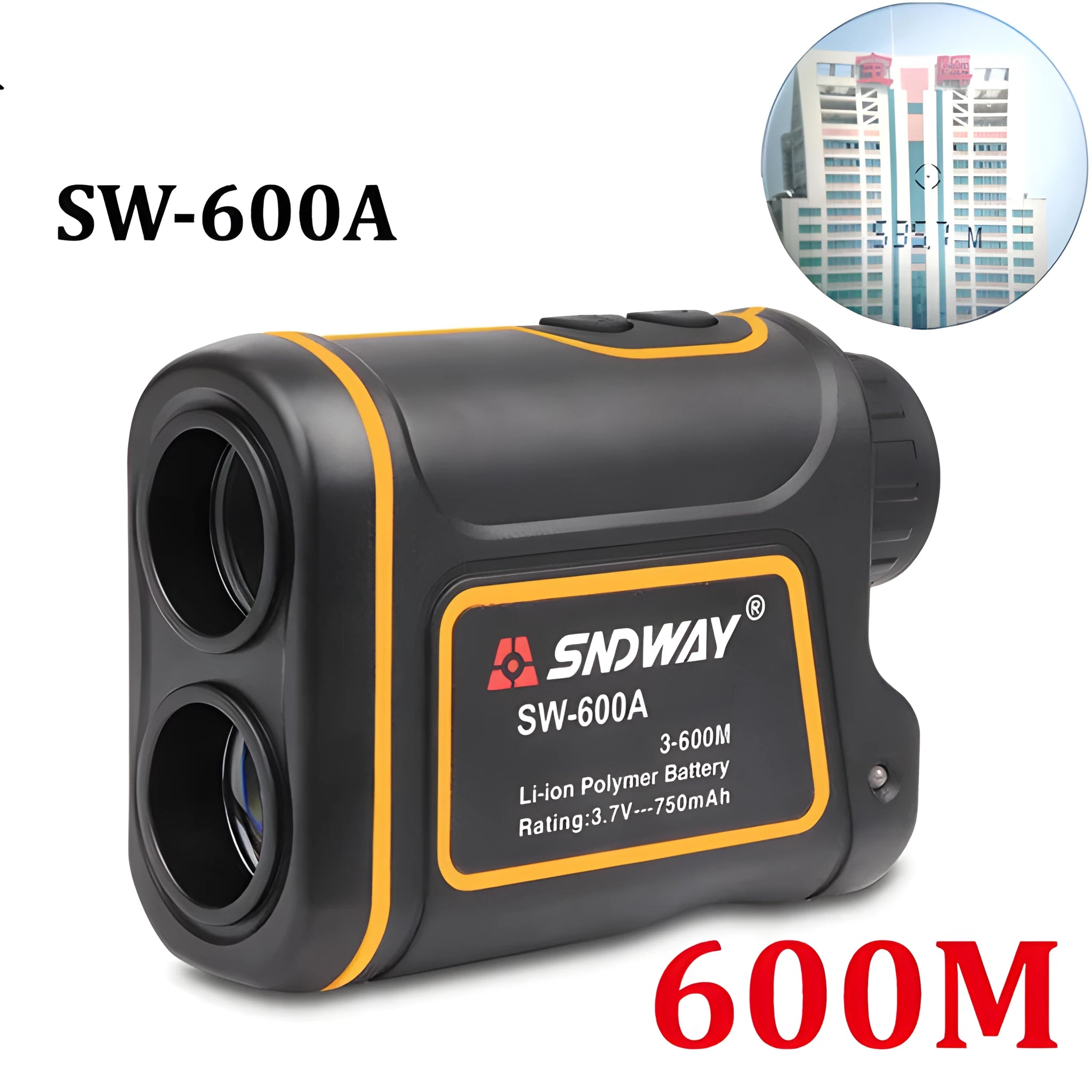 Handheld golf rangefinder device showing compact design for outdoor distance measurement