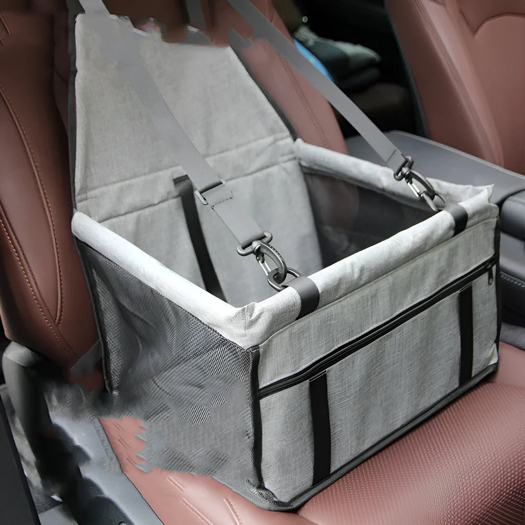 Cloth grey car pet seat cushion with safety straps for dogs, anti-dirty rear seat protector