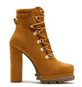 Women's suede high heel Roman boots in army green with thick heel and waterproof platform