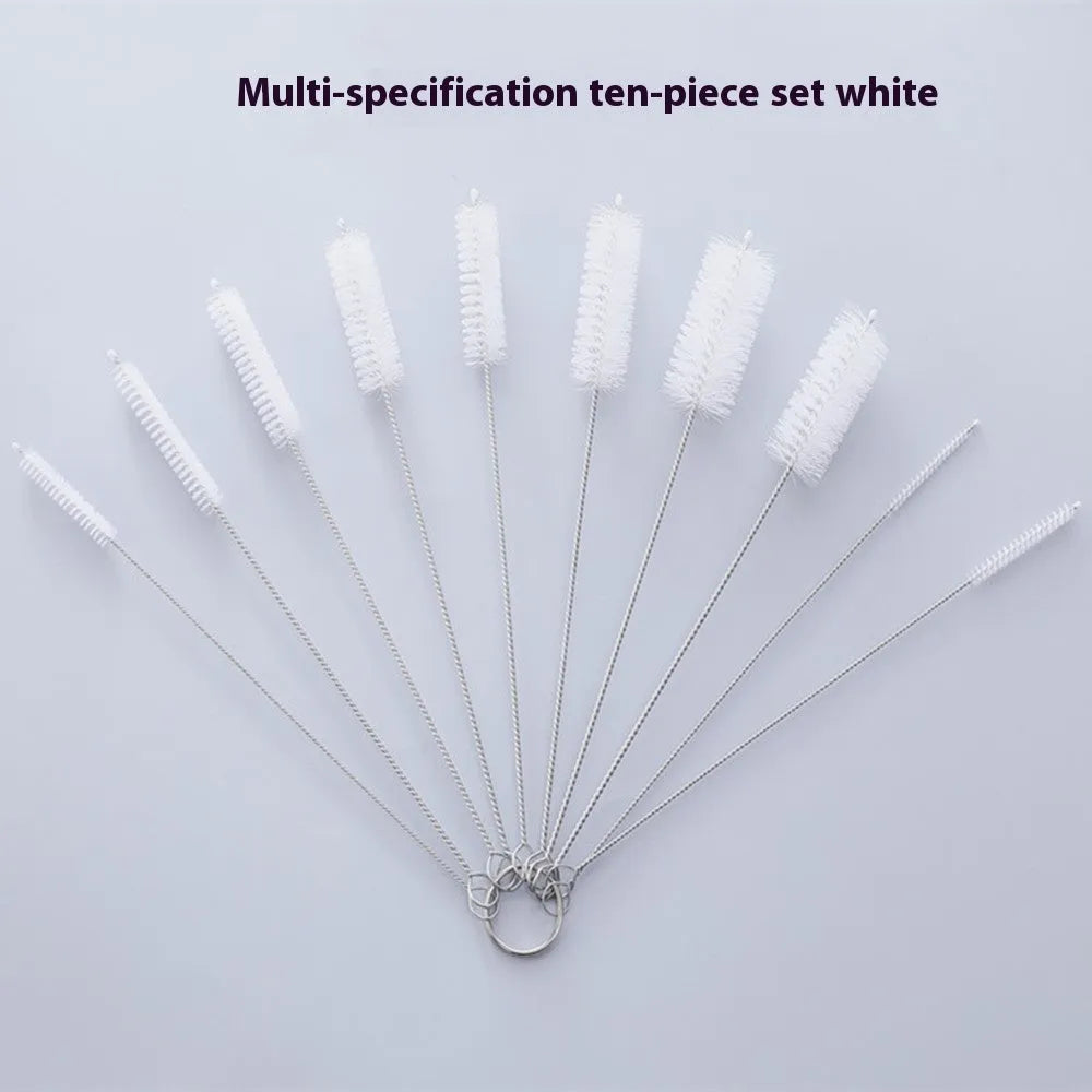 Nylon cleaning brush set with stainless steel handles for straws and narrow bottles