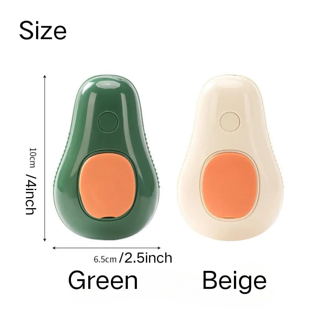 Green and white cat steam brush with silicone teeth, water spray function and compact design