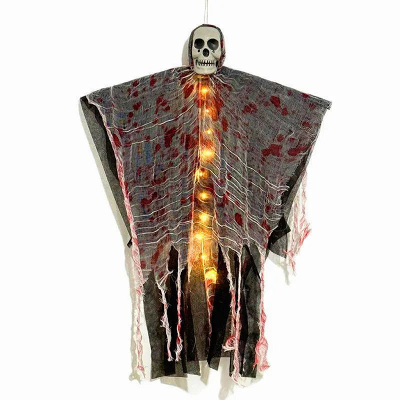 Blood-dyed luminous plastic skull hanging ghost Halloween decoration with glow-in-the-dark feature