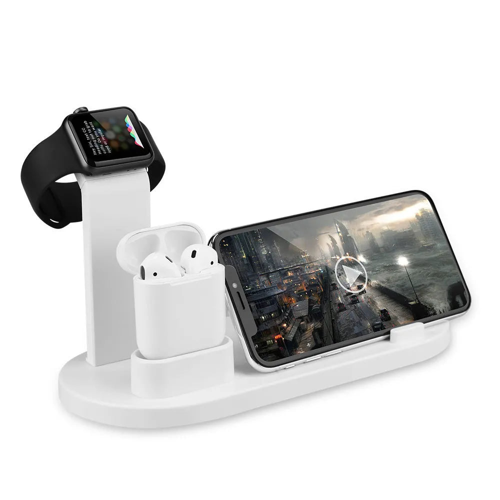 Three-in-one USB charging stand for wireless headphones in black and white colour options
