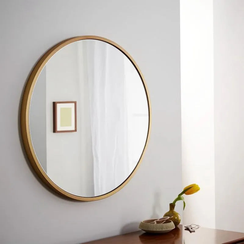 Round metal bathroom wall mirror in black, gold or white colours