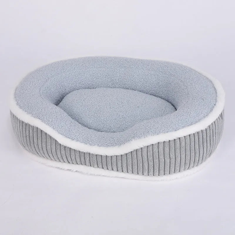 Thick plush detachable pet bed cushion in wathet colour on floor