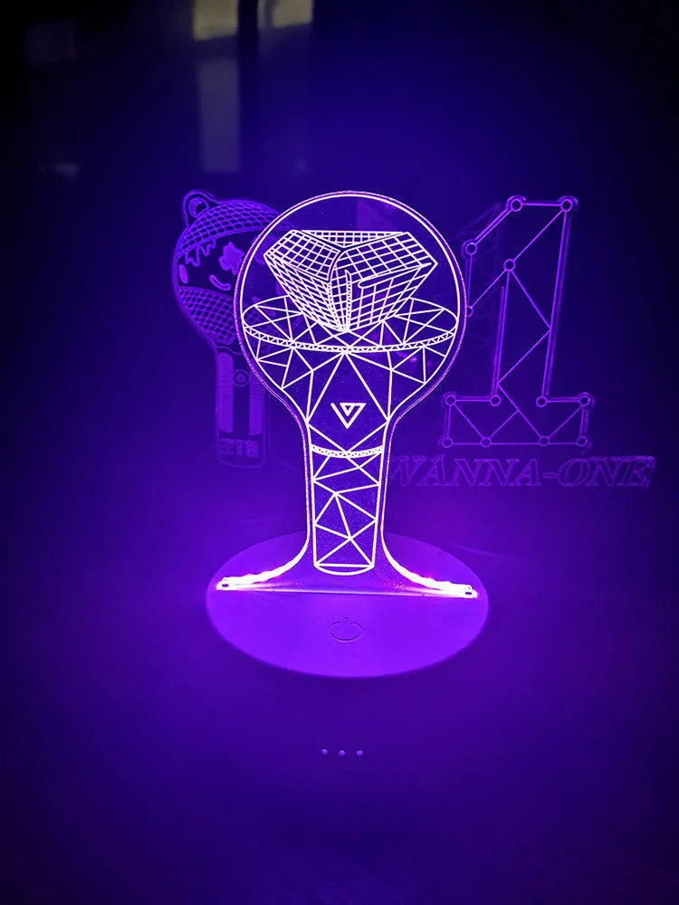Clear acrylic stand with LED base displaying BTS Light 101 Tower Gem light stick replica