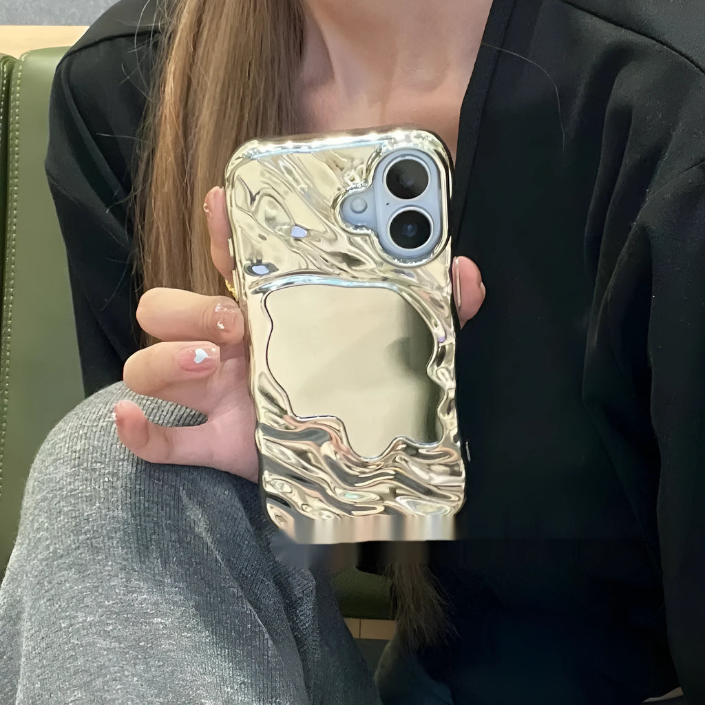 iPhone case with water ripple texture, solid colour, and a central mirror strip.