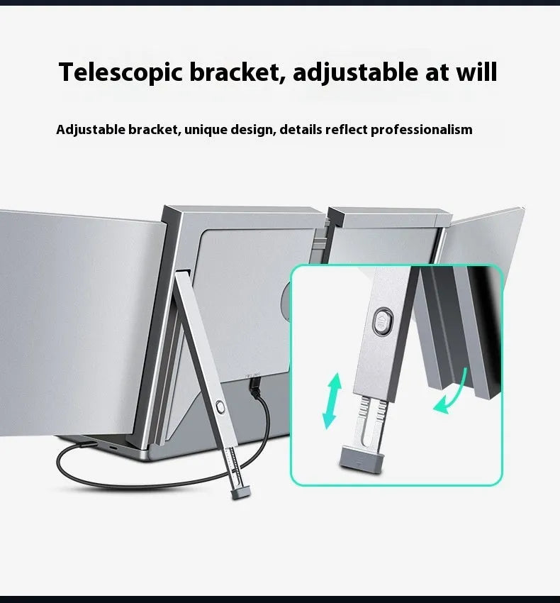 Portable display IPS panel 1920x1080 Silver Gray with USB-C and MINI HDMI cables on desk