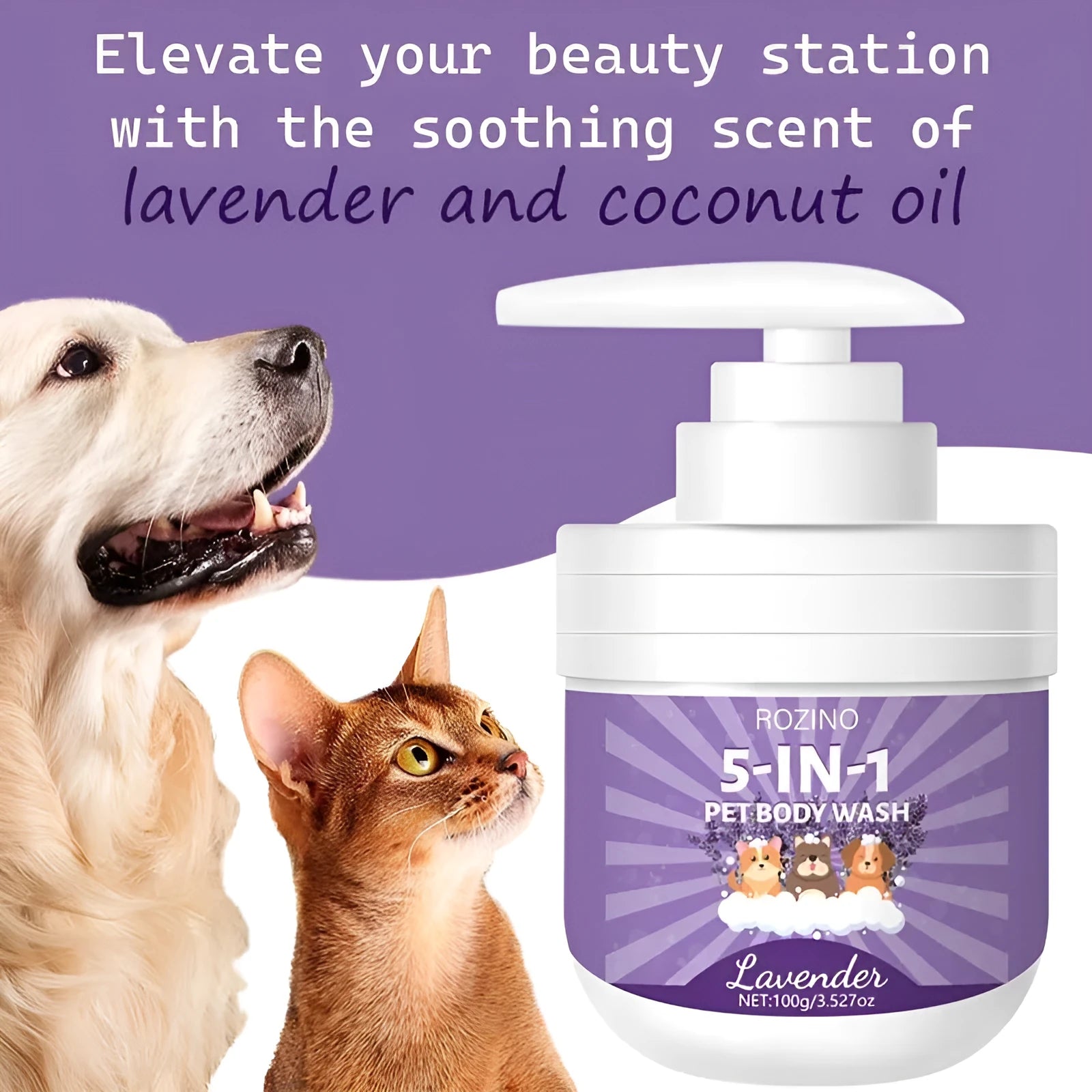 100g pet shower gel bottle with sterilising and deodorising properties for dogs and cats