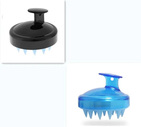 Soft silicone shampoo brush for scalp massage, 8x8x7cm, black colour, portable design