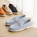 Men's suede leather casual shoes in British style with round toe and low flat heel