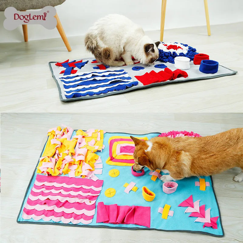 Pet snuffle mat feeding blanket with soft fleece strips and anti-slip silicone points, grey, 70x105cm