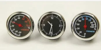 Luminous car clock and thermometer in black, blue, red or white plastic, Mini clock or Thermometer model
