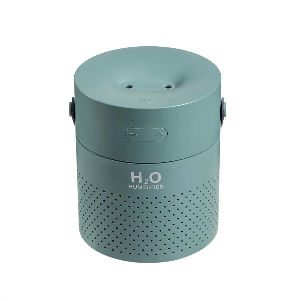 USB rechargeable bedroom humidifier with lithium battery in green, grey, pink or white colours showing slim design
